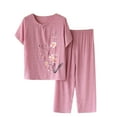 thumbnail image 2 of Njoeus Two Piece Sets for Women Summer, Summer Pajamas for Women Women Pajama Set Sleepwear Plus Size Tops with Capris Pants Casual Floral Print Pajama Sets - Imitation Cotton Linen Sets for Women Clo, 2 of 3