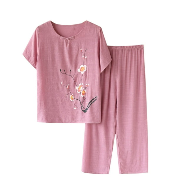Pantalones de Mujer Traje de Verano Impreso de Manga Corta Cuello Redondo Top & Shorts Set, Delgado Y Casual de las Mujeres Pantalones Casuales