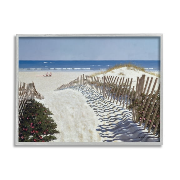 Stupell Industries Fenced Pathway to Beach Summer Nautical Painting Framed Art Print Wall Art, 30x24, By Zhen-Huan Lu