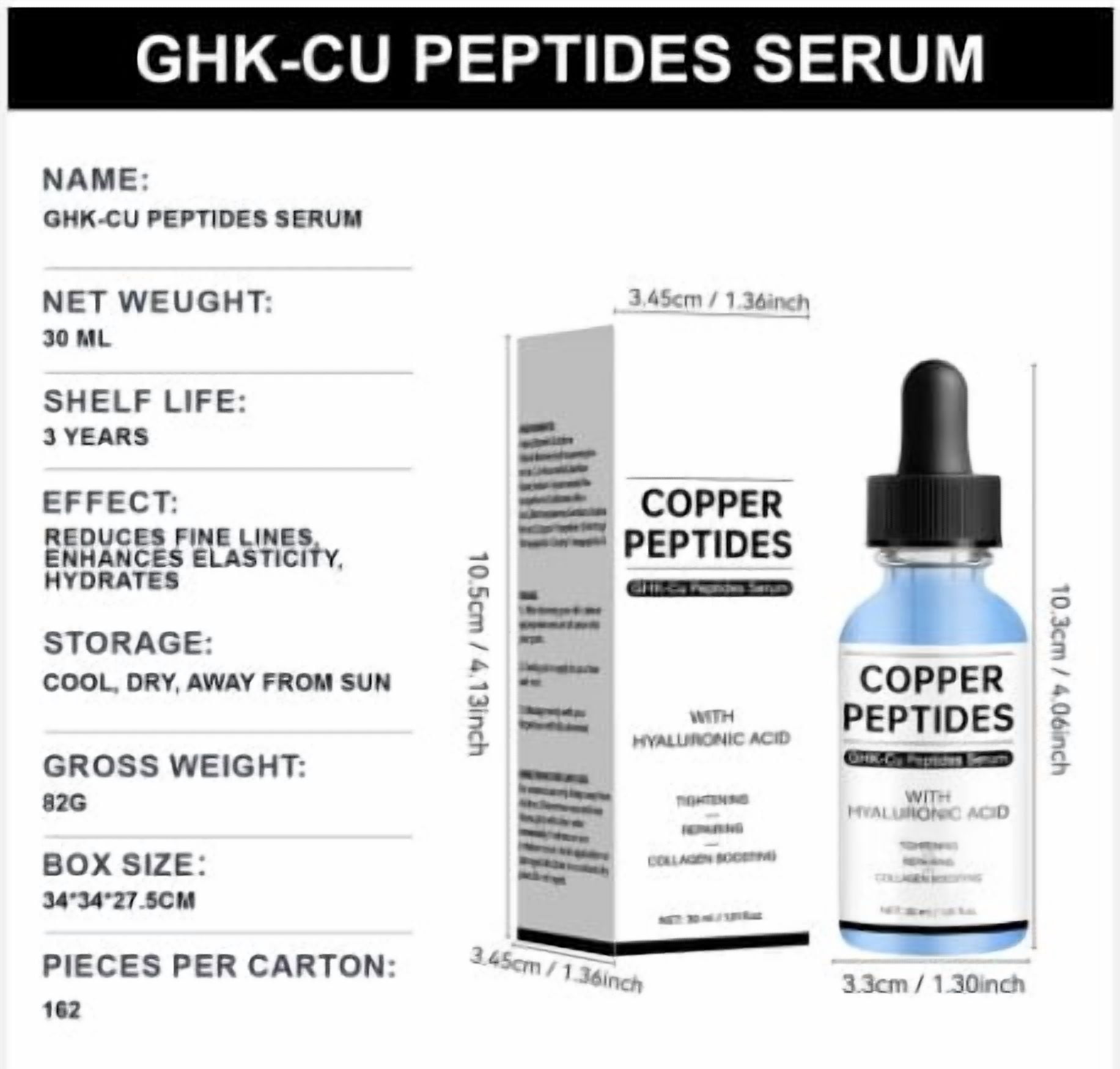 Copper Peptides Serum for Face - Tightening, Repairing, Collagen Boosting - with GHK-Cu and Hyaluronic Acid - Fragrance-Free - 1fl oz