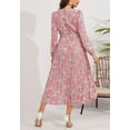 thumbnail image 4 of Round Neck Bow Detail Floral Print Dress for Women Mid-Calf Length Pink Medium, 4 of 4