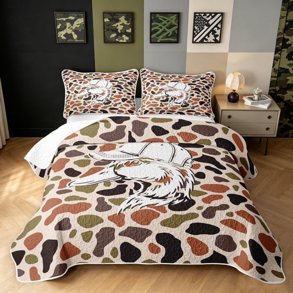Manfei Retro Duck Camo Twin Quilt Set, Countryside Camouflage Twin Coverlet Set, Wheat Orange, 2 Pieces, 1 Bedspread and 1 Pillowcase