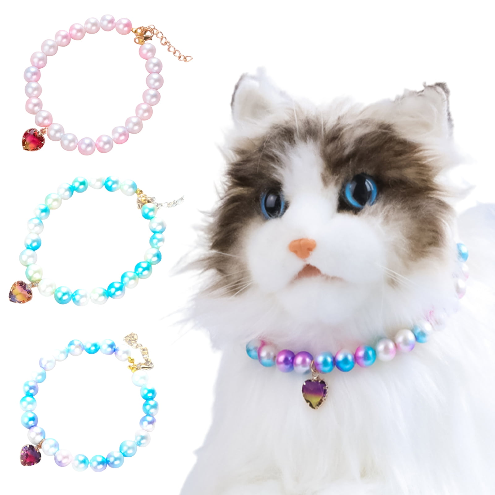 Bobasndm Cat Pearl Necklace with Heart Pendant,Cat Collar Adjustable