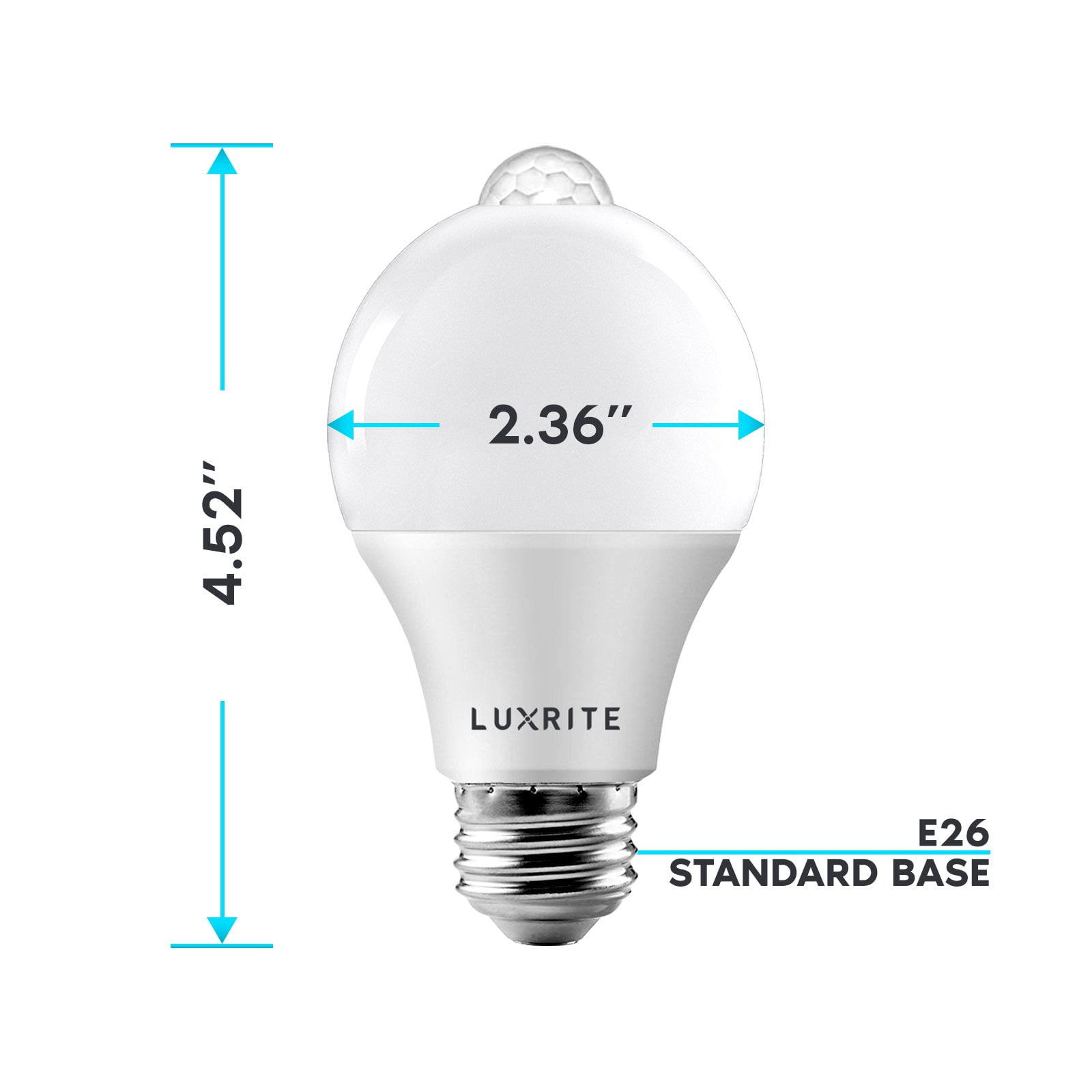 Luxrite A19 LED Dusk to Dawn Motion Sensor Security Light Bulb 5000K Bright White 800 Lumens UL Listed E26 6-Pack