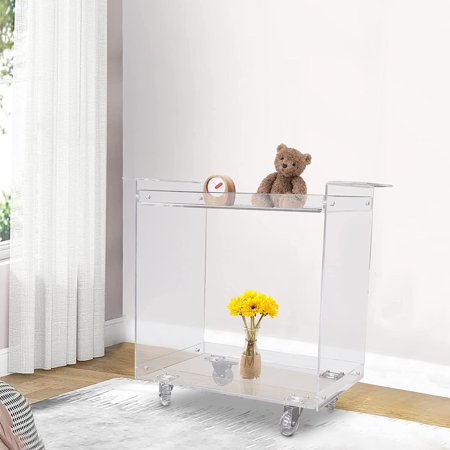 Miumaeov 2 Tier Acrylic Rolling Cart Utility Trolley Storage Cart with 4 Wheels End Table Storage Serve Cart for Home Kitchen Office Bar Storage Carts
