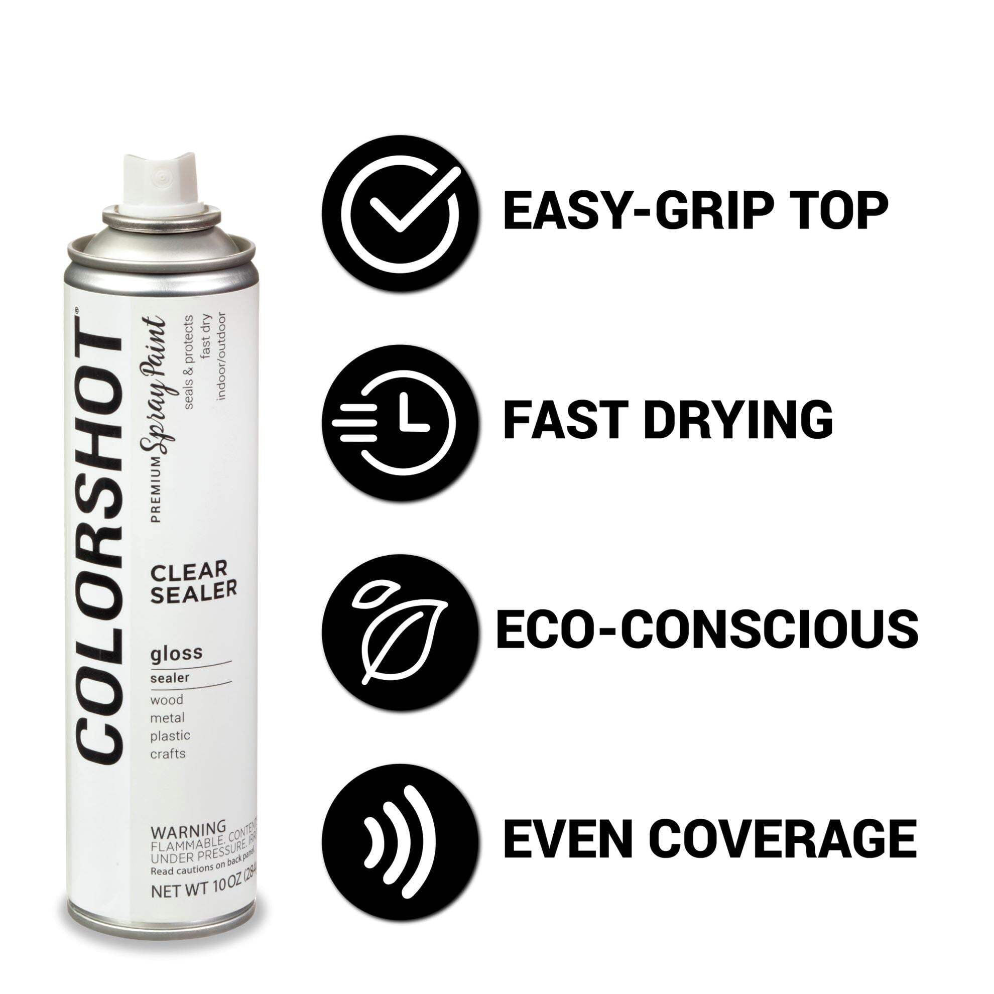 COLORSHOT Clear Sealer Gloss, 10 oz. 4 Pack, Fast-Drying Acrylic Paint, Indoor & Outdoor Use