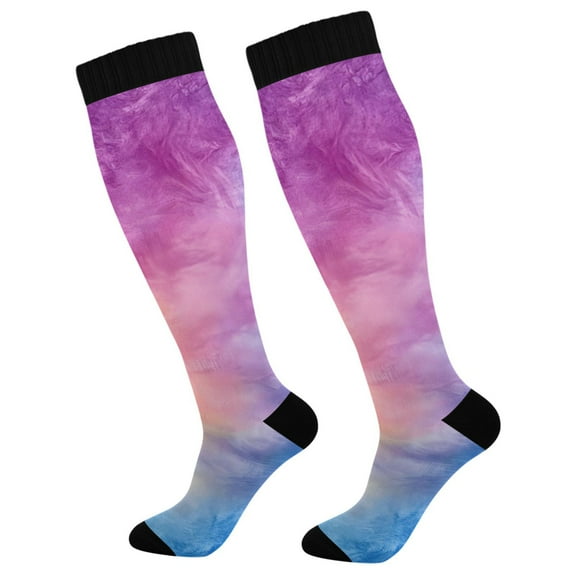 joogoo Purple Blue Tie Dye Long Socks Women Men Knee High Sock