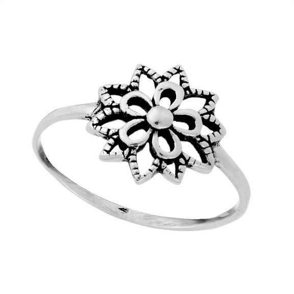 Silverly Women's 925 Sterling Silver Oxidized Thin Band Flower Ring