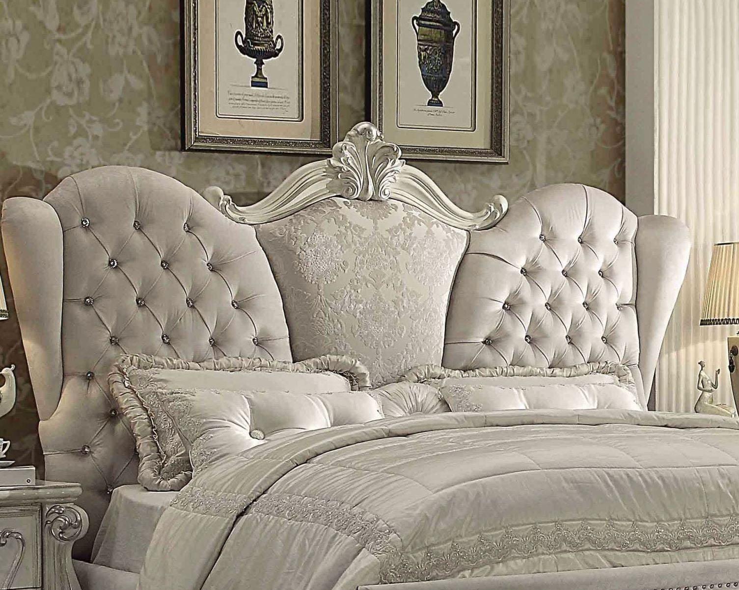 Acme Furniture 21127EK Versailles Ivory Velvet & Bone White King Bedroom Set 3Pc - image 4 of 9