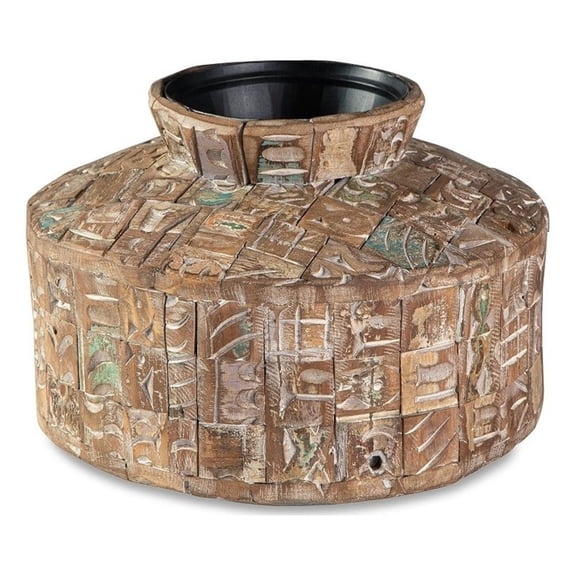 Meti 13 Inch Accent Flower Vase, Decorative Pot Style, Brown Black Metal