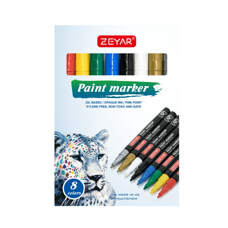 ZEYAR Permanent Markers, Jumbo size, Aluminum Barrel, Set of 4, Waterproof & Smear Proof Markers, Writes on Most Surfaces (Black, Blue, Red, Green)