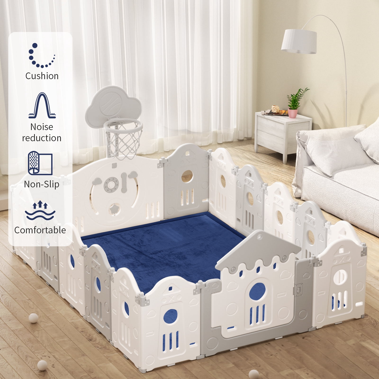 Baby Play Mat for Floor,1.2" Thick Memory foam Tummy Time Mat,Soft Coral Velvet Nursery Rug,Extra Large Non Slip Crawling Mat for Toddlers,Infants,Tatami Mat for Living Room(Dark Blue,59"X79")
