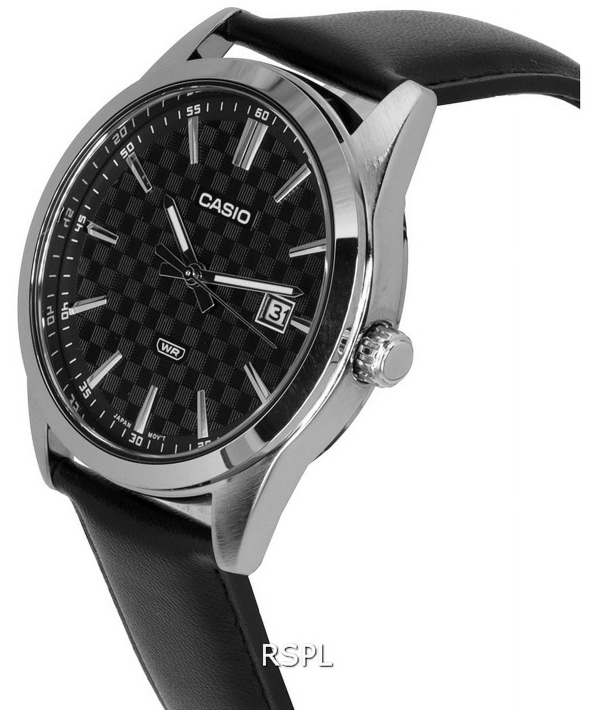 Casio Men’s Black Textured Dial Analog Watch with Leather Strap - MTP-VD03L-1AUDF