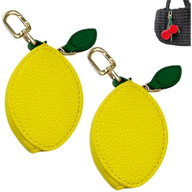 Mini Fruit Keychain Charms, Leather Fruit Purse Charm, Cute Mini Coin Purse Keychain, For Backpack Decoration(Lemon*2)