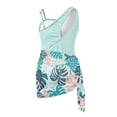 thumbnail image 7 of SEANATIVE Girls One Piece Swimsuit with Mesh Cover Up Skirt Cut Out Back Design 2 in 1 Bathing Suit for Beach Party Hotel Pool, Size 9-10 Years, Monstera Leaves Pattern Mint Green, 7 of 7