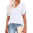 thumbnail image 5 of WIHOLL Womens Tops Vneck Puff Sleeve Buttons Summer Ladies Shirts Plus Size Blouses Dressy Casual Spring Outfits, 5 of 11