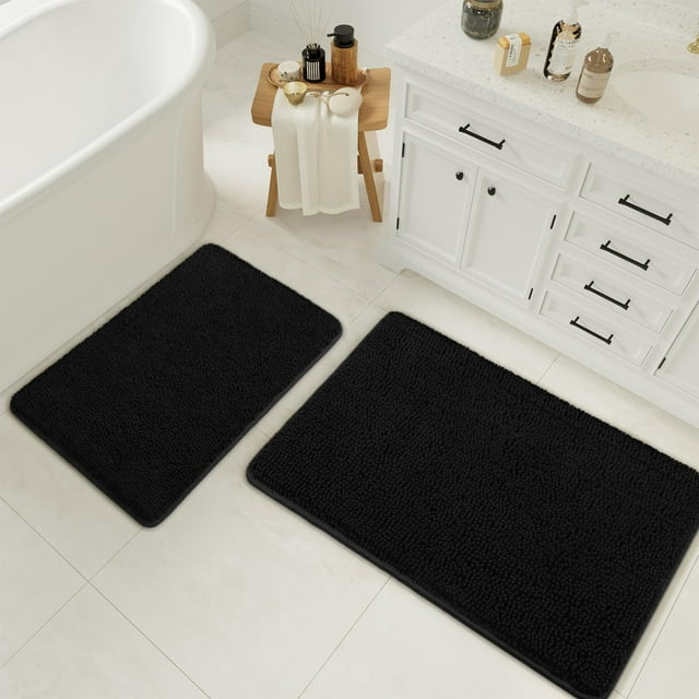 Juego de Alfombrillas para Baño LOCHAS 43x61 y 51x81 cm Antideslizantes Negras