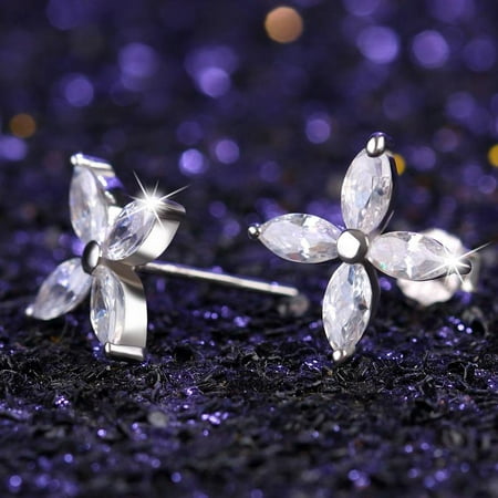 Austrian Crystal Butterfly Flower - CLEARANCE - Four Petals Austrian Crystal Flower Stud Earrings White Gold