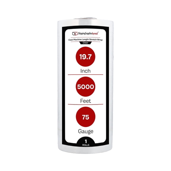 SSBM Machine Stretch Wrap 19.7" x 5000' 1 Roll 75 Gauge Clear Plastic Cast Shrink Film for Moving Packing Pallets
