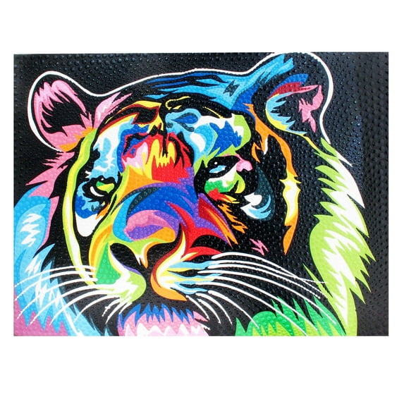 Stoneage Arts Rainbow Dot Art Wall Canvas Two Sizes Variety of Animals (Tiger, 16x20 inch)