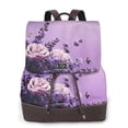 thumbnail image 1 of Balery Lavender Roses Arrangement Mochila de Cuero para Mujeres, Gran Capacidad, Bolsa de Viaje Multifuncional, Mochila de Cuero y Bolsa de Hombro para Mujeres, 1 of 4