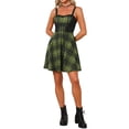 thumbnail image 2 of INSPIRE CHIC Women's Dress Plaid Sweetheart Neck Sleeveless Lace Up Mini Fit & Flare Dresses L Army Green, 2 of 5