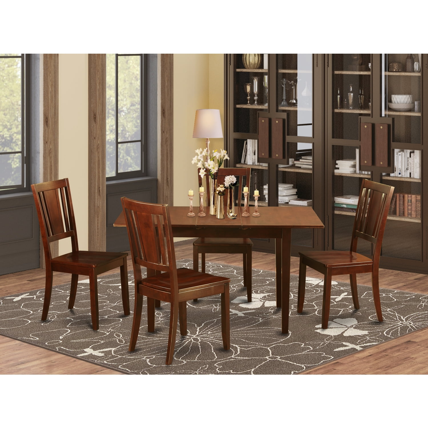 Small Dinette Set - Table With Leaf And Kitchen Chairs-Finish:Mahogany