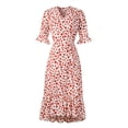thumbnail image 4 of Qiopertar Mode Femmes Été Robe Décontractée Imprimée Col en V Manches Courtes Robe Ample Grandes Économies de Vacances! Moins de 5$ jusqu'à 90 % de Réduction, 4 of 8
