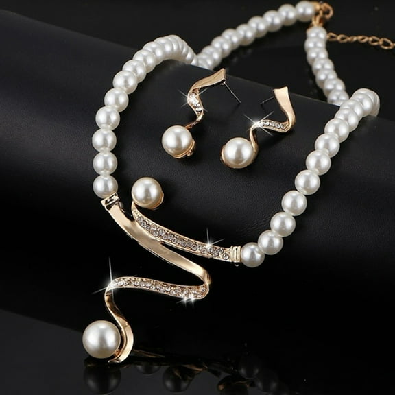 Besufy Women Jewelry Set,Rhinestone Faux Pearl Beaded Necklace Stud Earrings Bridal Wedding Jewelry Set