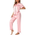 thumbnail image 4 of INSPIRE CHIC Women's Sleepwear Button Down Shirt with Pants Nightwear Lounge 2 Pcs Pajama Set XL Pink, 4 of 4