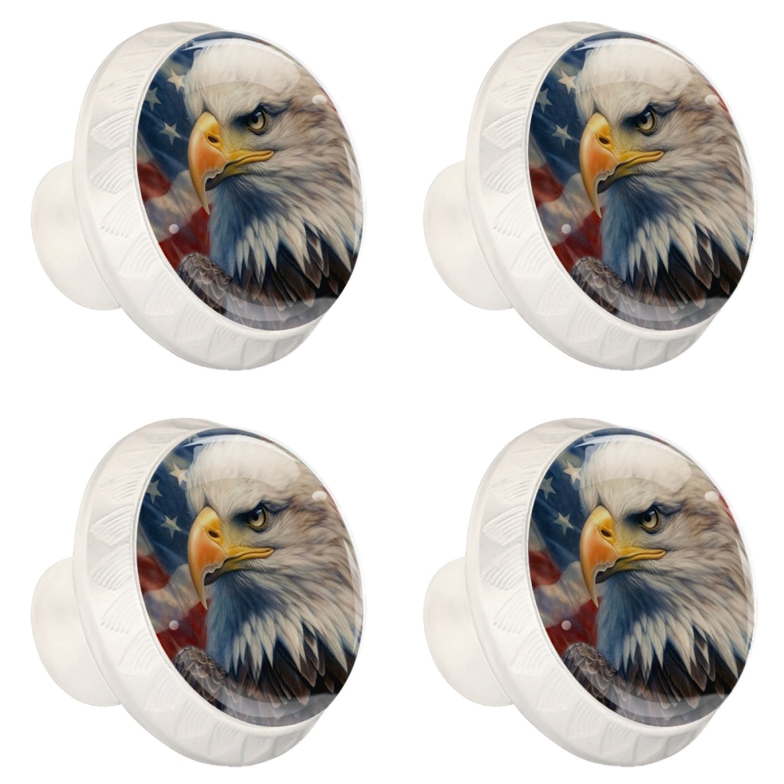 4 Pcs Eagle and American Flag Knobs for Kitchen Cabinet Cupboard Dresser Bookcase Drawer Pulls Handles Round Home Decor