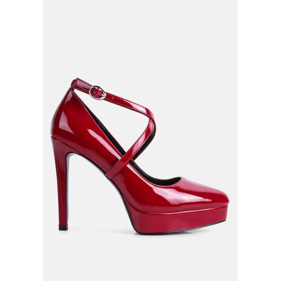 Pixie Dust Patent Faux Leather Cross Strap Pumps