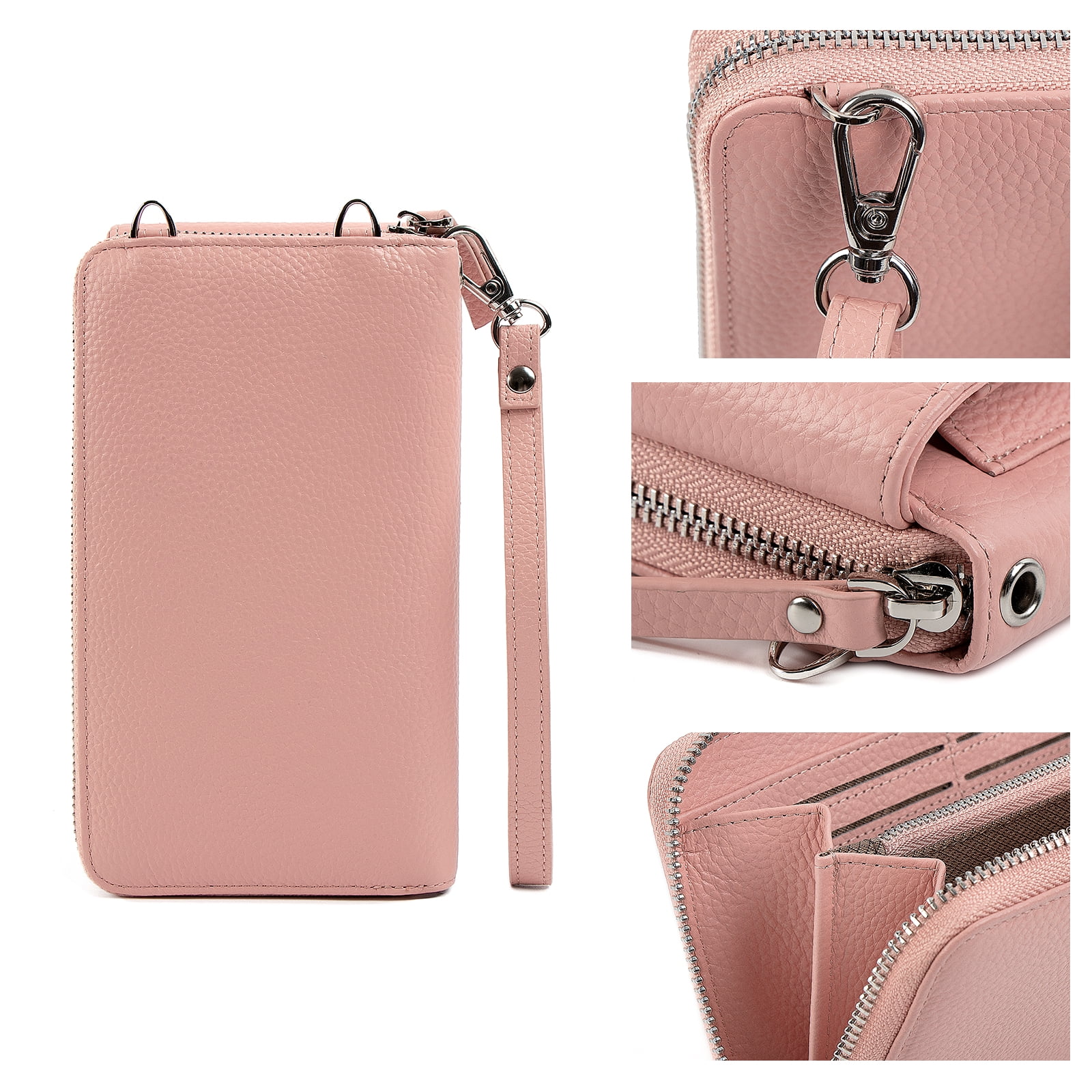 Pearl Angeli Women's Leather Mobile Phone Crossbody Cell Phone Bag RFID (Pink)