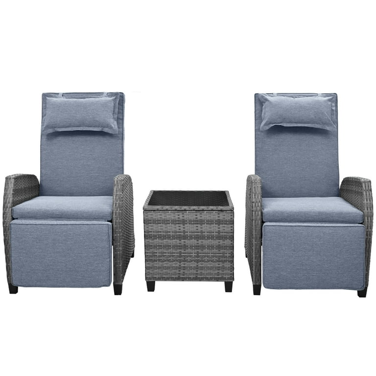 Outdoor Patio Recliner Chair with Coffee Table Adjustable Ratten