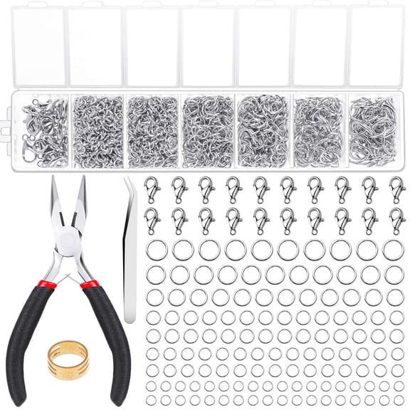 1500Pcs Silver Jump Rings with Lobster Clasps & Jewelry Pliers – Ideal for Jewelry Making, Craft Findings & Necklace Repair