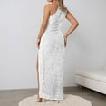 thumbnail image 4 of HXWCHs Elegant Sequin One Shoulder Bodycon Midi Dress Sparkling Evening Formal Attire Party Gown for Women White M, 4 of 6