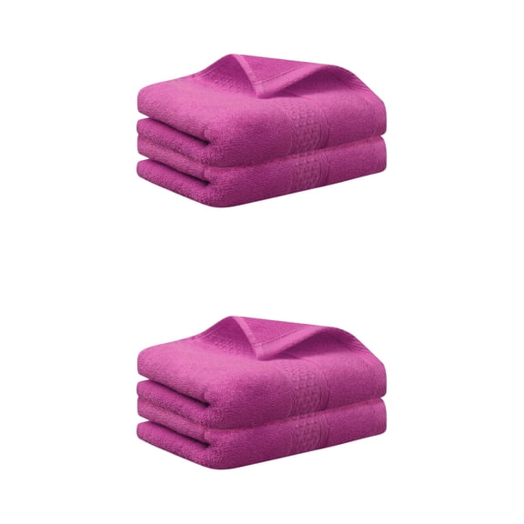 Unique Bargains 4 Pcs Cotton Textured Hand Towels Set Dark Pink 13"x30"