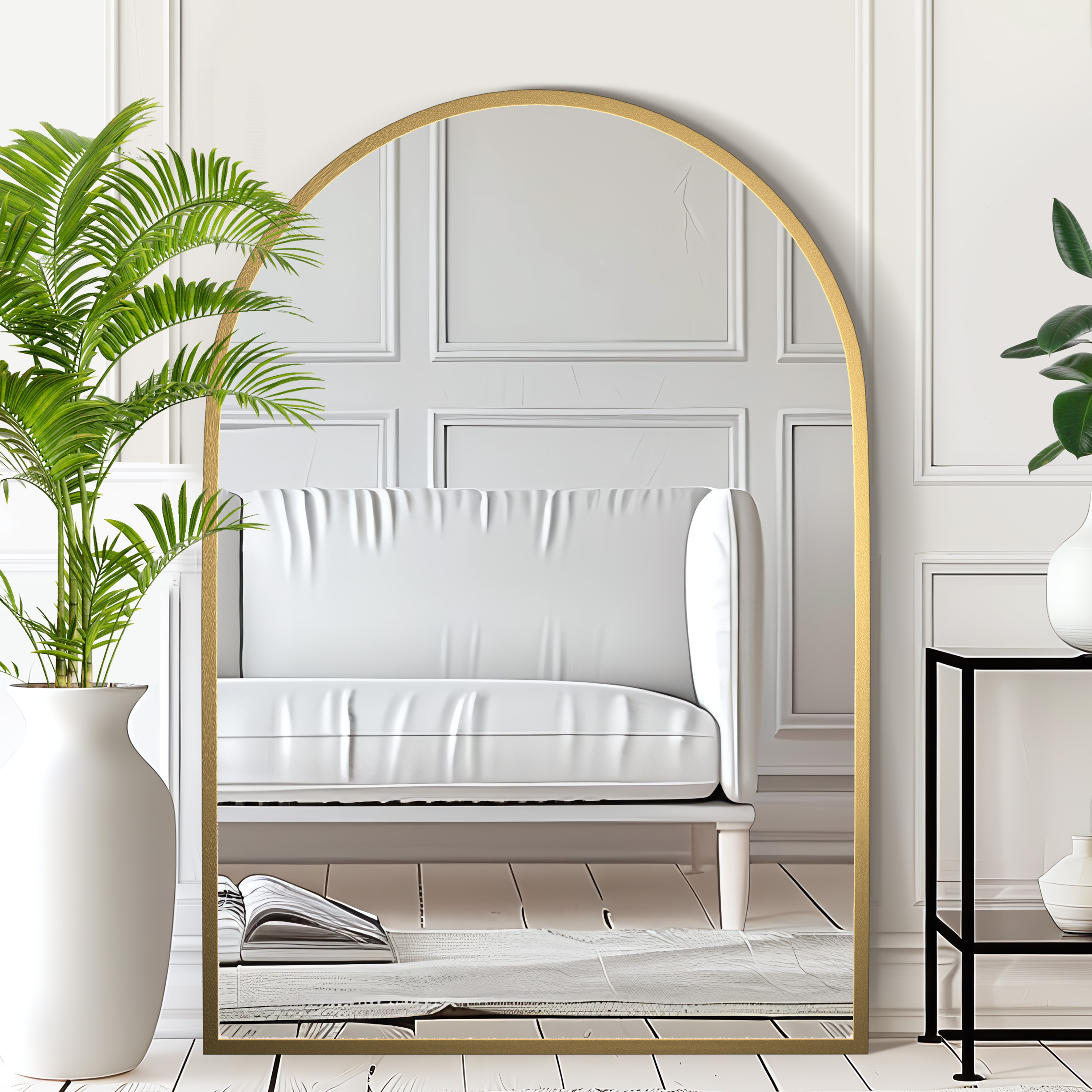 38"x26" Modern Arched Aluminum Alloy Frame Wall Mirror Wall Mounted Mirror,Gold