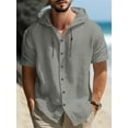 thumbnail image 4 of QUTETN Men's Lightweight Linen Hooded Shirt - Casual Button- Short Sleeve with Drawstrings for Beach, Vacation & Streetwear, Black, Beach Clothes, 4 of 4