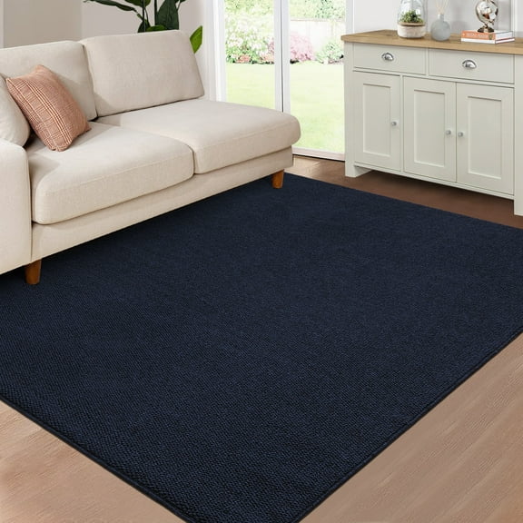 COZONY 10'x13' Washable Area Rug, Modern Textured Low-Pile Polypropylene Carpet, Stain Resistant Non-Slip Solid Accent Rug for Extra Large Living Room, Navy Blue