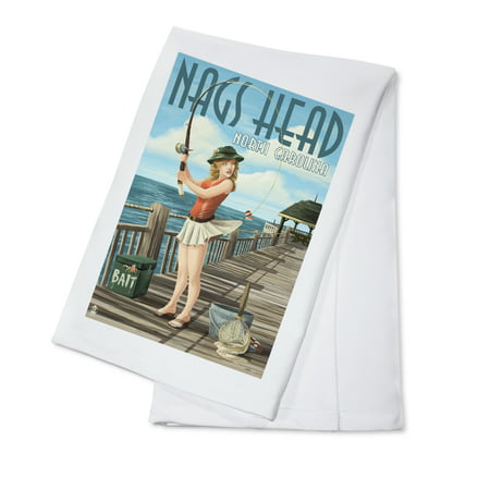 Nags Head, North Carolina - Pinup Girl Fishing - Lantern Press Poster (100% Cotton Kitchen