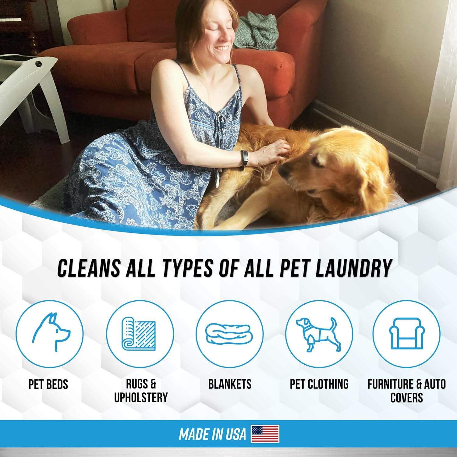 Active Pet Laundry Detergent, Enzyme Based Odor and Stain Lifter for Dog and Cat Bedding, HE Washer Safe, 64 Loads, 1 Pack