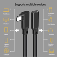thumbnail image 3 of USB-C Extension Cable 90 Degree Elbow USB 3.2 Gen2, PD 100W, 20Gbps Data Transfer for Monitor Casting,VR 20CM, 3 of 5
