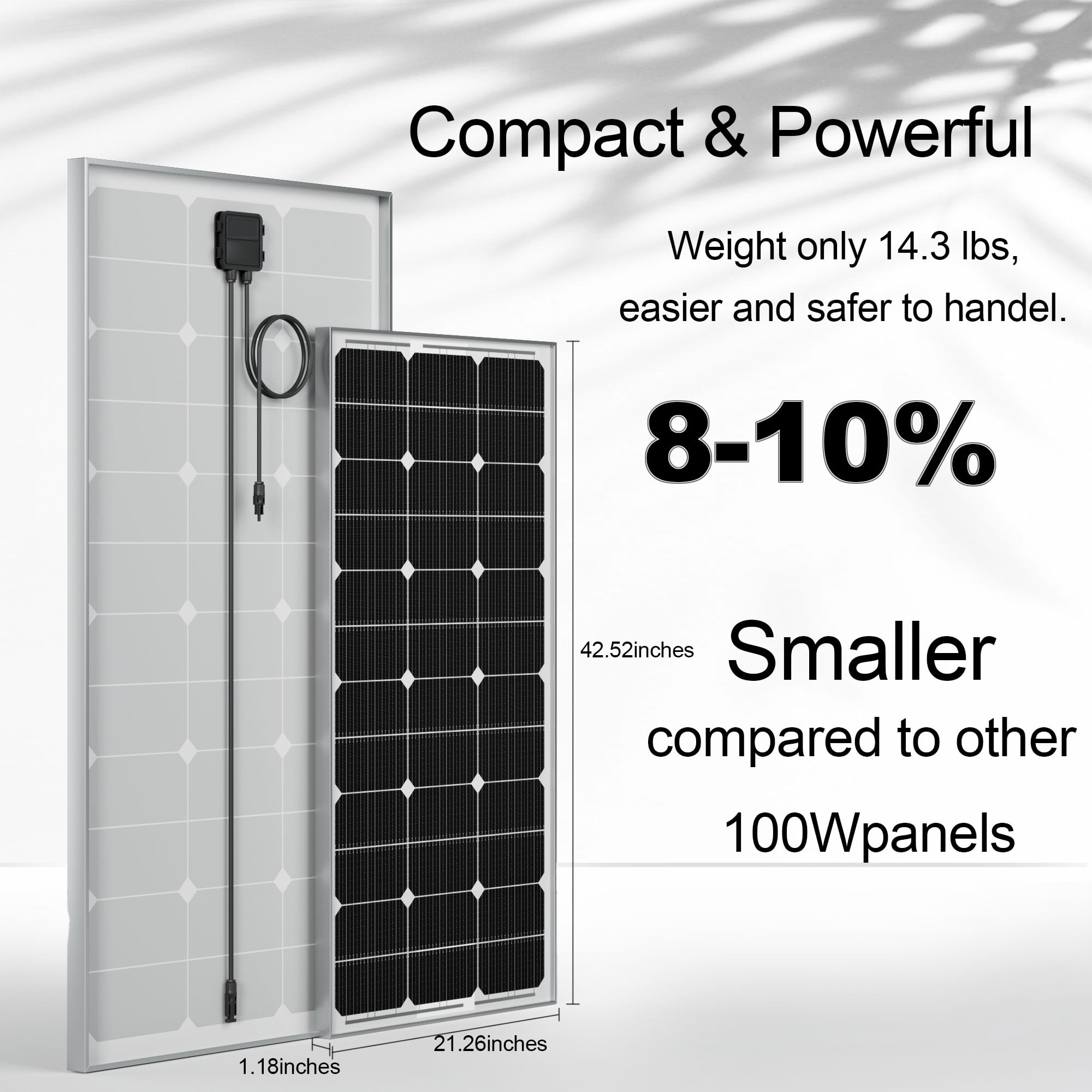Amobro N-Type 100 Watt Solar Panel 12V, 25% High-Efficiency, Solar Panel for Power Station, RV, Cabin, Off-Grid Applications