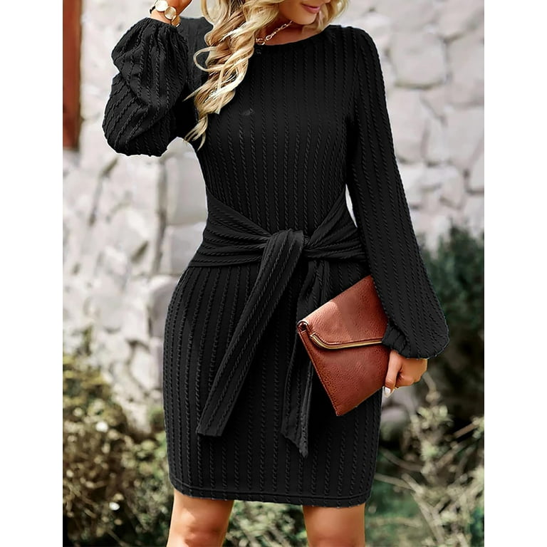 Leather Waist Tie Black Bodycon Dress Leather Waist Tie Black Bodycon Dress