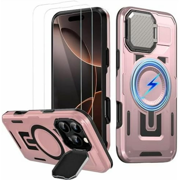 MYKOMI for iPhone 16 Pro Max Case with Camera Cover Stand, [Compatible with MagSafe] [2xScreen Protector] [Military-Grade Protection] Heavy Duty Shockproof Rugged Magnetic Phone Case