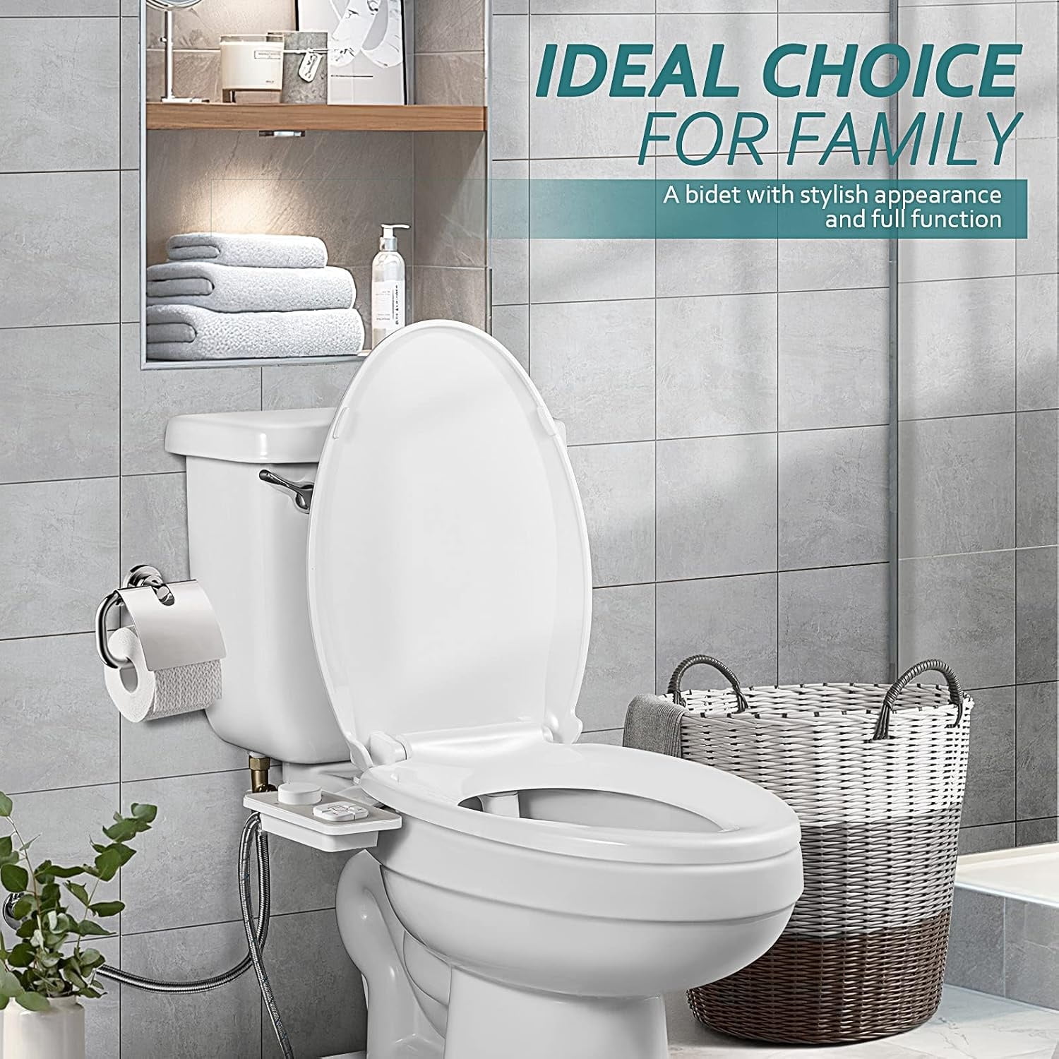 Bidet Attachment, Non-Electric Cold Water Bidet Toilet Seat Attachment with Pressure Controls, Retractable Self-Cleaning Dual Nozzles for Frontal & Rear Wash - Brushed Nickel