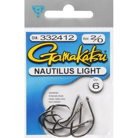 Gamakatsu Nautilus Light Circle Hook Black Size 2/0 for Saltwater and Freshwater Fishing