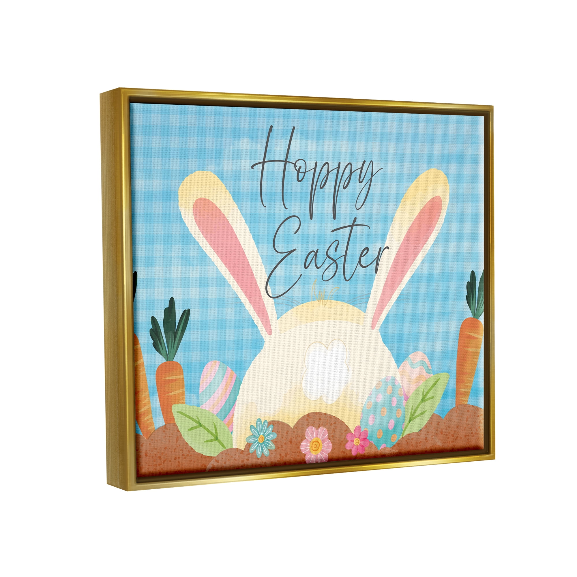 Stupell Happy Easter Spring Carrot Garden Holiday Painting Gold Floater Framed Art Print Wall Art