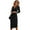Black, variant on Women's Ruched Surplice Long Sleeve Midi Dress with Stretch Bodice ninety percent polyester ten percent elastane